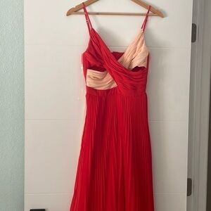 Fame @ Partners Pleated Gown Red And Cream Pleated Wedding Prom